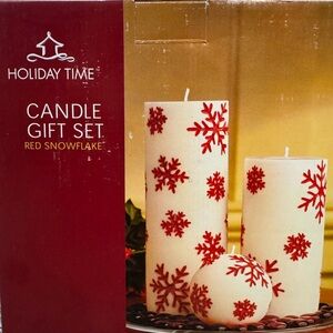 Holiday Time Red and White Snowflake Candle Set